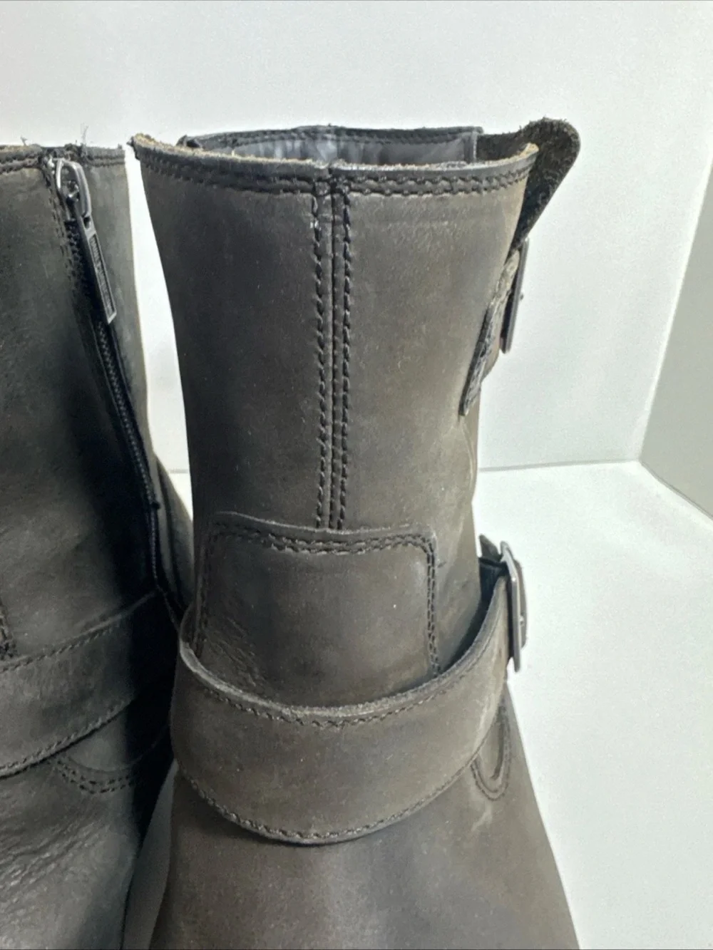 Harley-Davidson  Leather Buckle Ankle Boots Side Zipper